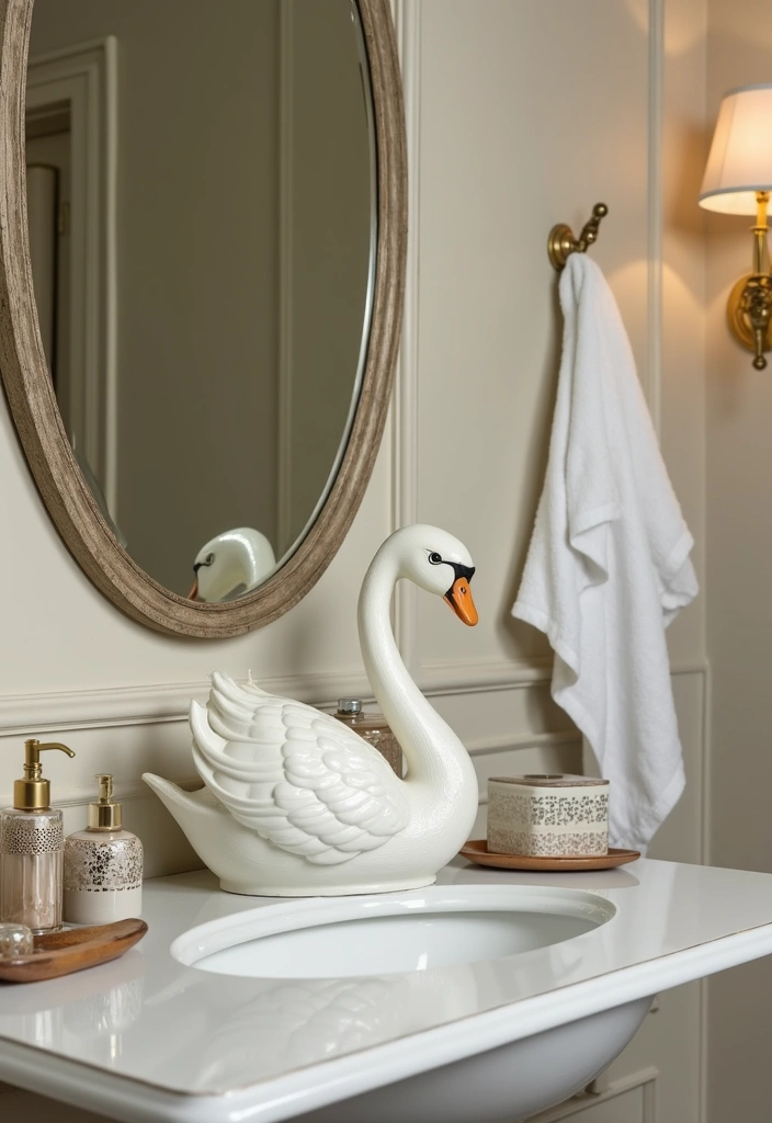 26 Vintage Ceramic Swan Decor Ideas For Elegant Interiors 15 26 Vintage Ceramic Swan Decor Ideas For Elegant Interiors - 5. Bathroom Elegance