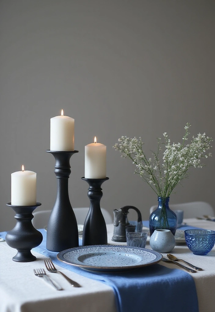 27 Black And Blue Ceramic Decor Ideas With Contrast Appeal 11 27 Black And Blue Ceramic Decor Ideas With Contrast Appeal - 5. Statement Candle Holders