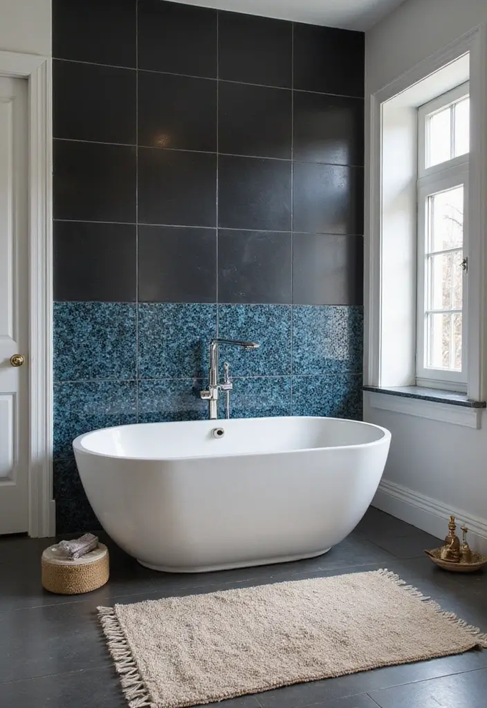 27 Black And Blue Ceramic Decor Ideas With Contrast Appeal 23 27 Black And Blue Ceramic Decor Ideas With Contrast Appeal - 9. Unique Bathroom Tile Accents