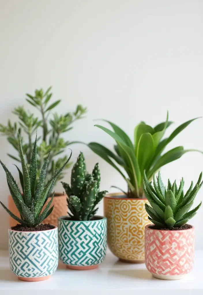27 Ceramic Planter Decor Inspirations For Green Spaces 8 27 Ceramic Planter Decor Inspirations For Green Spaces - 2. Mixing Patterns with Playful Designs