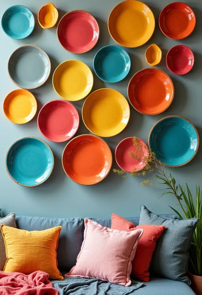 27 Ceramic Plate Wall Decor Ideas That Feel Timeless 40 27 Ceramic Plate Wall Decor Ideas That Feel Timeless - 12. Bright and Bold Colors