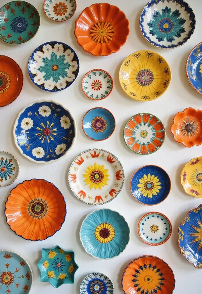 27 Ceramic Plate Wall Decor Ideas That Feel Timeless 62 27 Ceramic Plate Wall Decor Ideas That Feel Timeless - 20. Playful Color Mixes