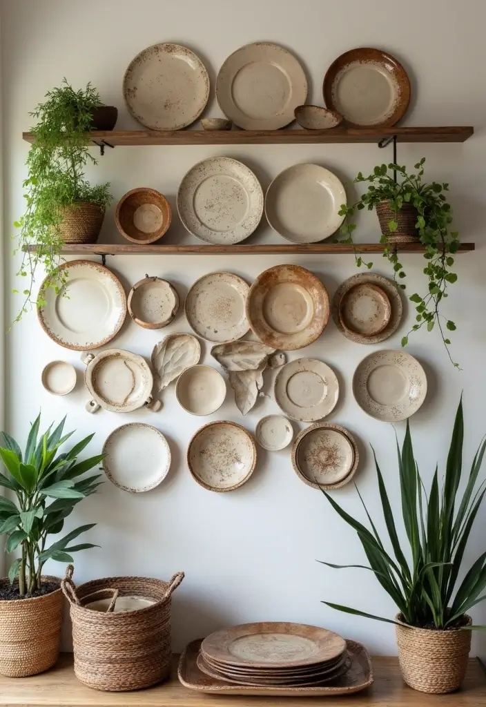 27 Ceramic Plate Wall Decor Ideas That Feel Timeless 26 27 Ceramic Plate Wall Decor Ideas That Feel Timeless - 8. Natural Elements Integration