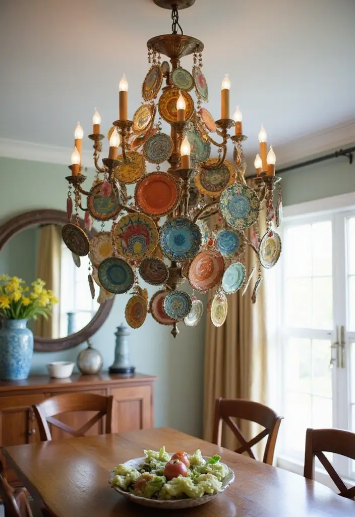27 Creative Home Decor Ideas Using Ceramic Plates 42 27 Creative Home Decor Ideas Using Ceramic Plates - 12. Hang Plates from a Chandelier
