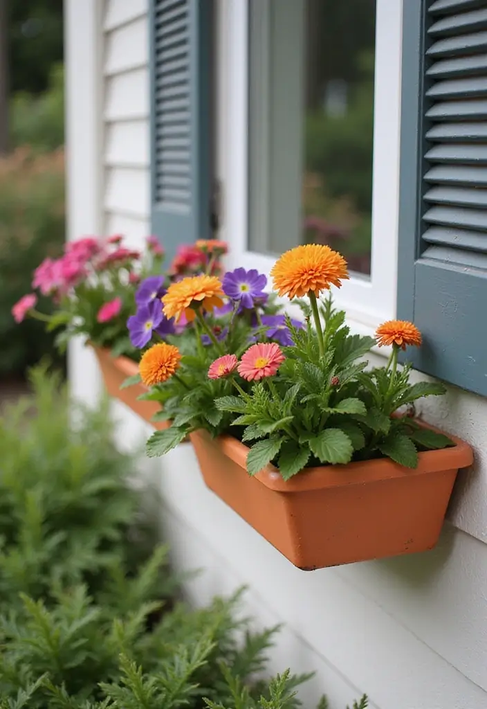 27 Outdoor Ceramic Decor Inspirations To Elevate Your Garden 88 27 Outdoor Ceramic Decor Inspirations To Elevate Your Garden - 14. Brightly Colored Window Boxes