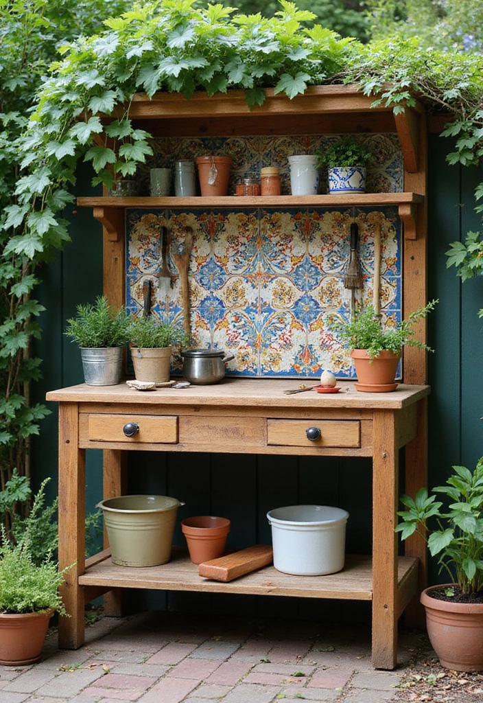 27 Outdoor Ceramic Decor Inspirations To Elevate Your Garden 126 27 Outdoor Ceramic Decor Inspirations To Elevate Your Garden - 20. Practical Potting Benches