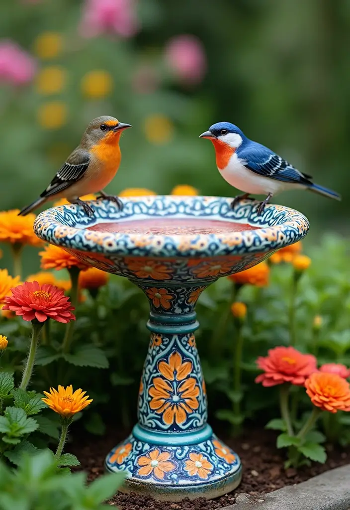 27 Outdoor Ceramic Decor Inspirations To Elevate Your Garden 15 27 Outdoor Ceramic Decor Inspirations To Elevate Your Garden - 3. Colorful Bird Baths