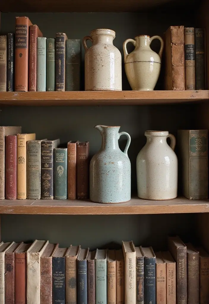27 Vintage Ceramic Jug Decor Ideas That Never Go Out Of Style 12 27 Vintage Ceramic Jug Decor Ideas That Never Go Out Of Style - 6. Bookshelf Highlights