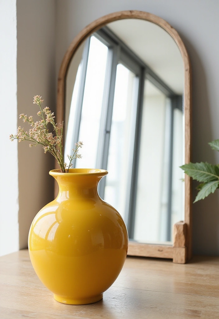 27 Yellow Ceramic Vase Decor Ideas That Radiate Warmth 36 27 Yellow Ceramic Vase Decor Ideas That Radiate Warmth - 12. Layering with Mirrors