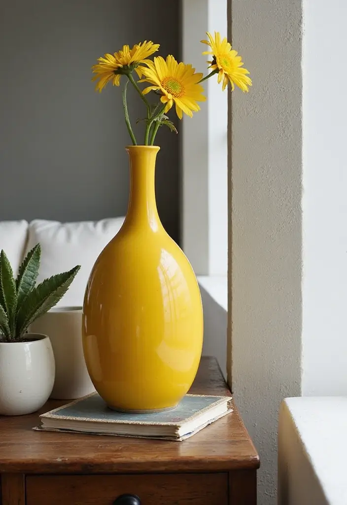 27 Yellow Ceramic Vase Decor Ideas That Radiate Warmth 43 27 Yellow Ceramic Vase Decor Ideas That Radiate Warmth - 13. Creating a Focal Point