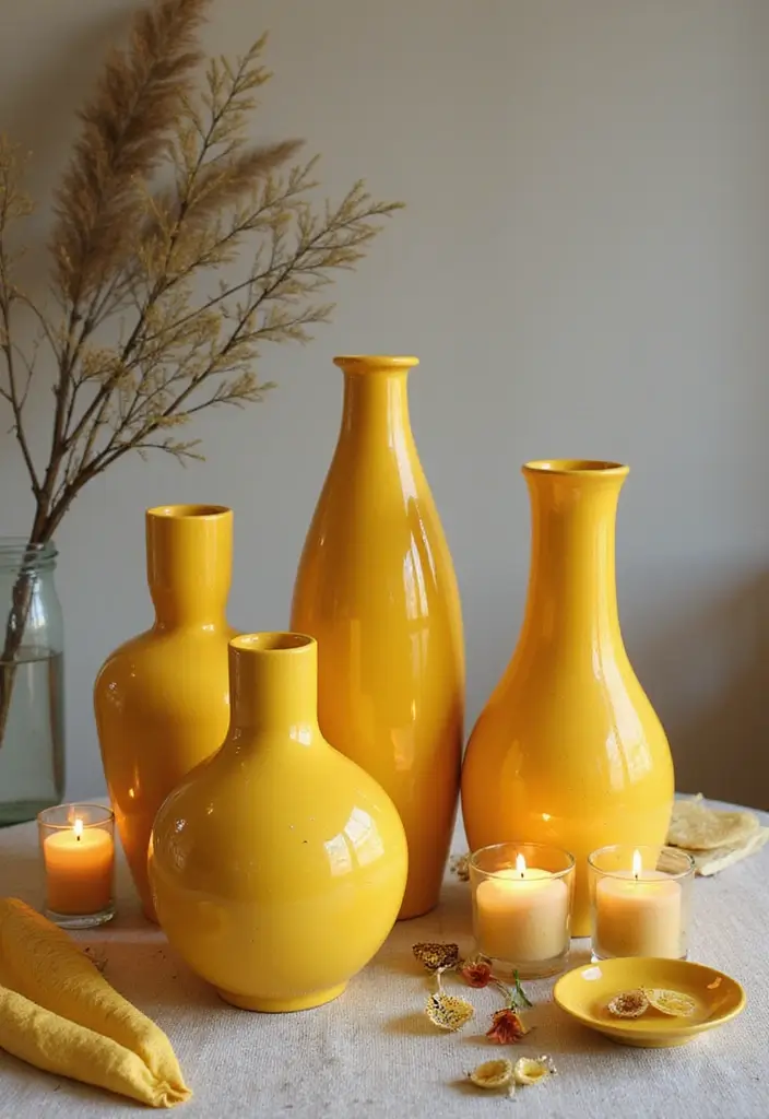 27 Yellow Ceramic Vase Decor Ideas That Radiate Warmth 51 27 Yellow Ceramic Vase Decor Ideas That Radiate Warmth - 15. Artistic Arrangements
