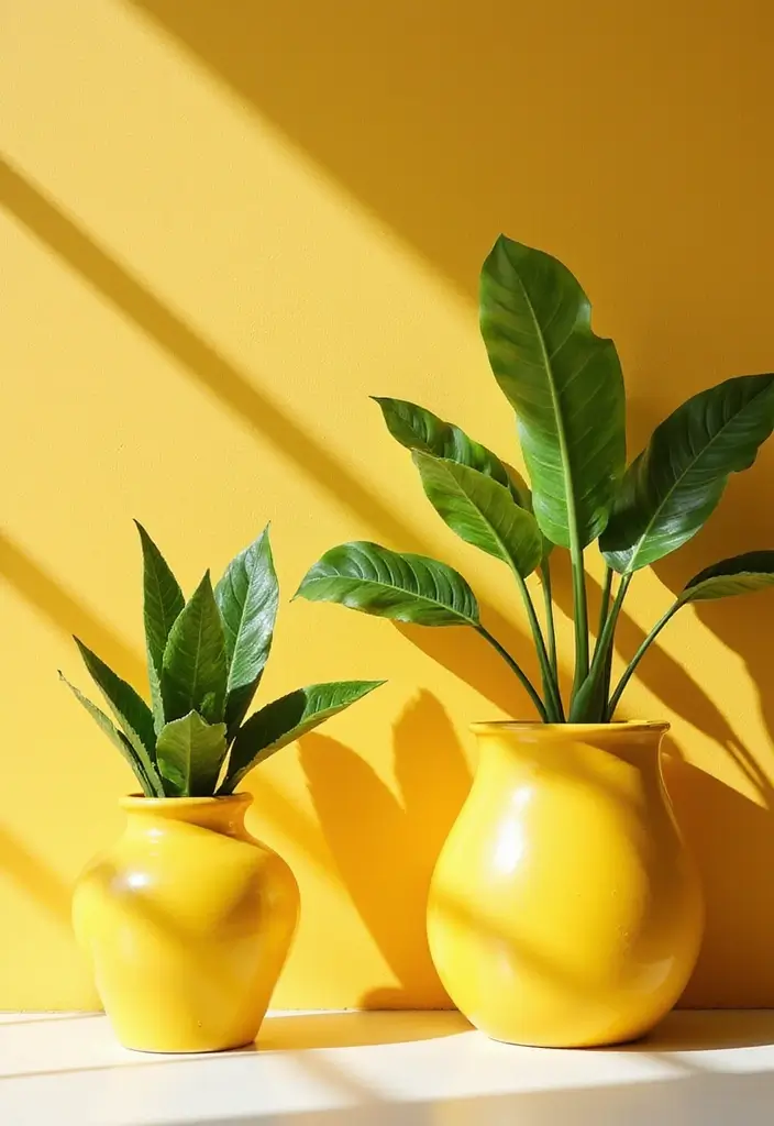 27 Yellow Ceramic Vase Decor Ideas That Radiate Warmth 52 27 Yellow Ceramic Vase Decor Ideas That Radiate Warmth - 16. Layering with Plants