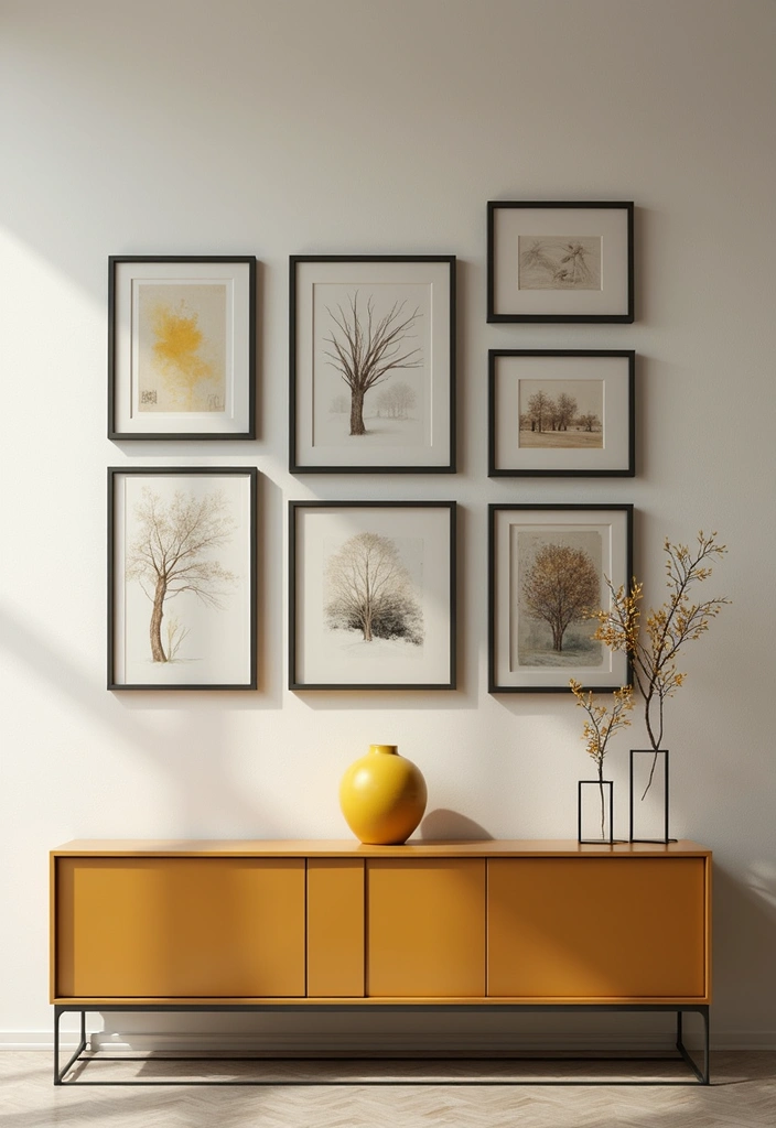 27 Yellow Ceramic Vase Decor Ideas That Radiate Warmth 60 27 Yellow Ceramic Vase Decor Ideas That Radiate Warmth - 18. Enhancing a Gallery Wall