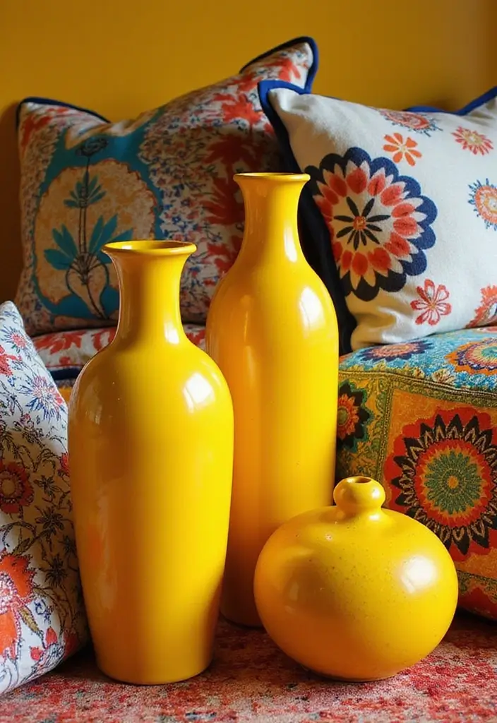 27 Yellow Ceramic Vase Decor Ideas That Radiate Warmth 61 27 Yellow Ceramic Vase Decor Ideas That Radiate Warmth - 19. Mixing Patterns