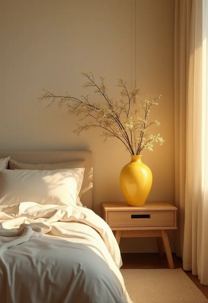 27 Yellow Ceramic Vase Decor Ideas That Radiate Warmth 79 27 Yellow Ceramic Vase Decor Ideas That Radiate Warmth - 25. Bringing Yellow into the Bedroom
