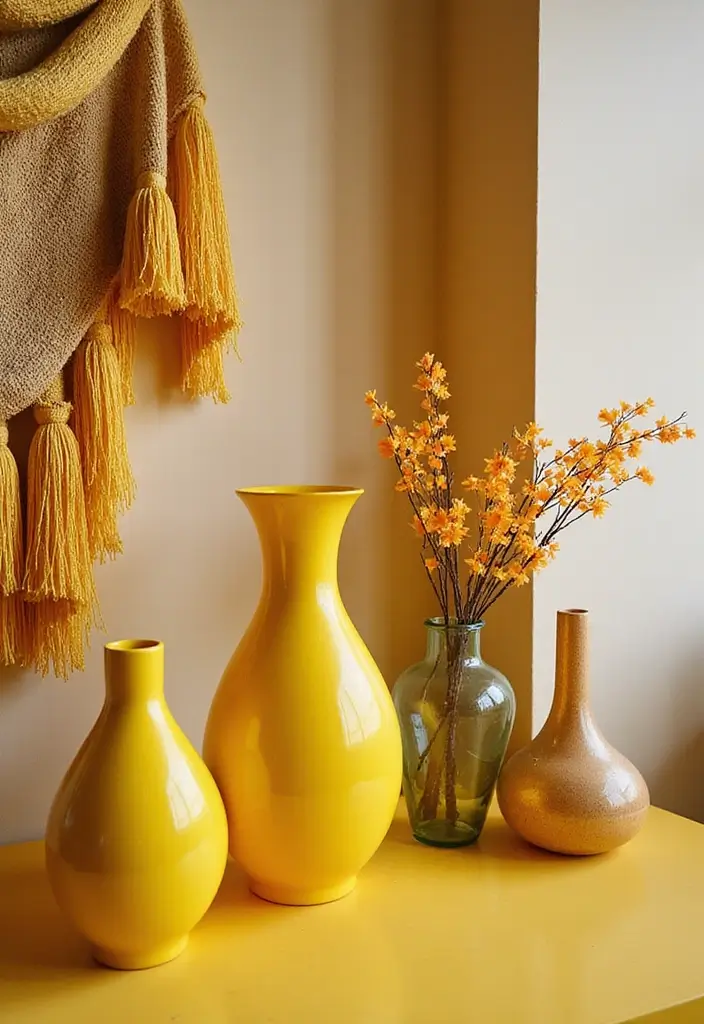 27 Yellow Ceramic Vase Decor Ideas That Radiate Warmth 82 27 Yellow Ceramic Vase Decor Ideas That Radiate Warmth - 26. Artistic Fusion with Other Decor