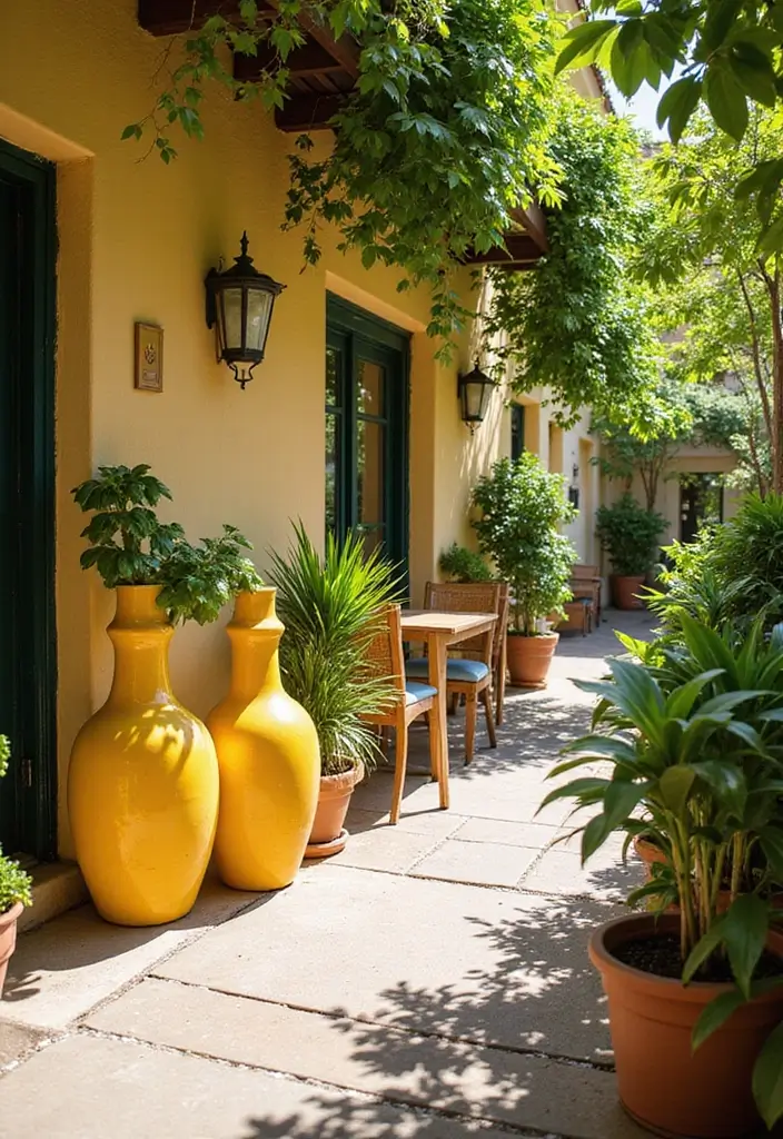 27 Yellow Ceramic Vase Decor Ideas That Radiate Warmth 16 27 Yellow Ceramic Vase Decor Ideas That Radiate Warmth - 6. Outdoor Patio Accent