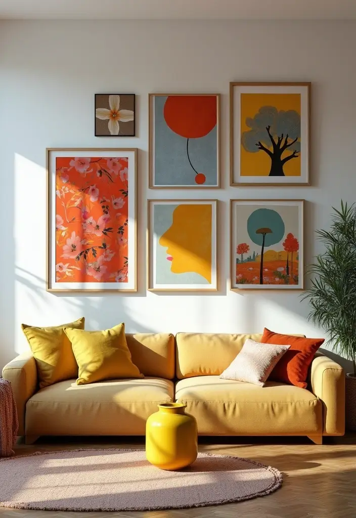 27 Yellow Ceramic Vase Decor Ideas That Radiate Warmth 27 27 Yellow Ceramic Vase Decor Ideas That Radiate Warmth - 9. Layering with Artwork