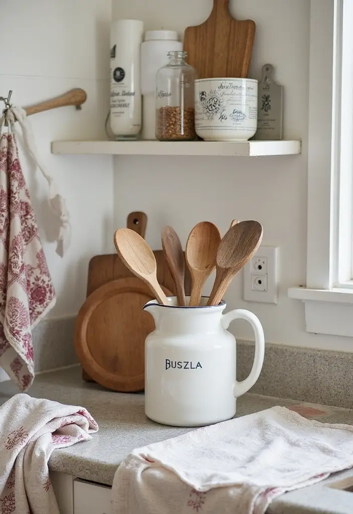 28 Antique Ceramic Jug Decor Ideas For Classic Homes 16 28 Antique Ceramic Jug Decor Ideas For Classic Homes - 10. Antique Jug as a Kitchen Utensil Holder