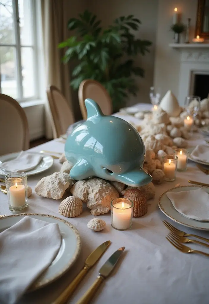 28 Ceramic Dolphin Decor Ideas Perfect For Coastal Themes 1 28 Ceramic Dolphin Decor Ideas Perfect For Coastal Themes - 1. Elegant Dolphin Centerpiece