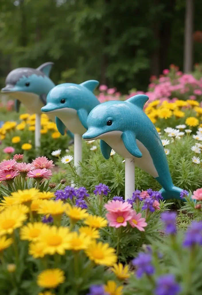 28 Ceramic Dolphin Decor Ideas Perfect For Coastal Themes 49 28 Ceramic Dolphin Decor Ideas Perfect For Coastal Themes - 25. Dolphin Garden Stakes