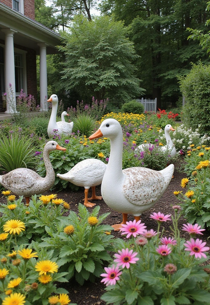 28 Vintage Ceramic Goose Decor Ideas For Farmhouse Lovers 40 28 Vintage Ceramic Goose Decor Ideas For Farmhouse Lovers - 19. Goose Yard Decorations