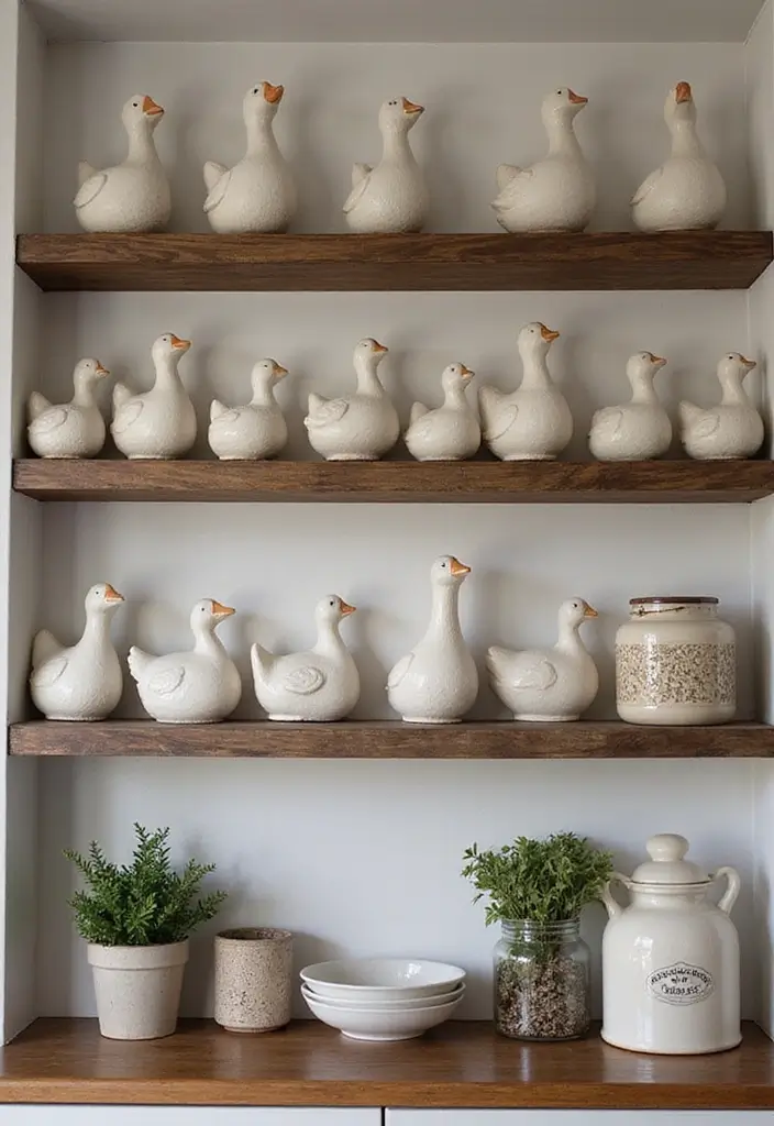 28 Vintage Ceramic Goose Decor Ideas For Farmhouse Lovers 9 28 Vintage Ceramic Goose Decor Ideas For Farmhouse Lovers - 3. Goose Figurines on Shelves