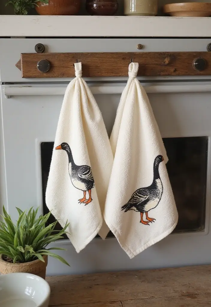 28 Vintage Ceramic Goose Decor Ideas For Farmhouse Lovers 13 28 Vintage Ceramic Goose Decor Ideas For Farmhouse Lovers - 5. Goose Accents on Dish Towels