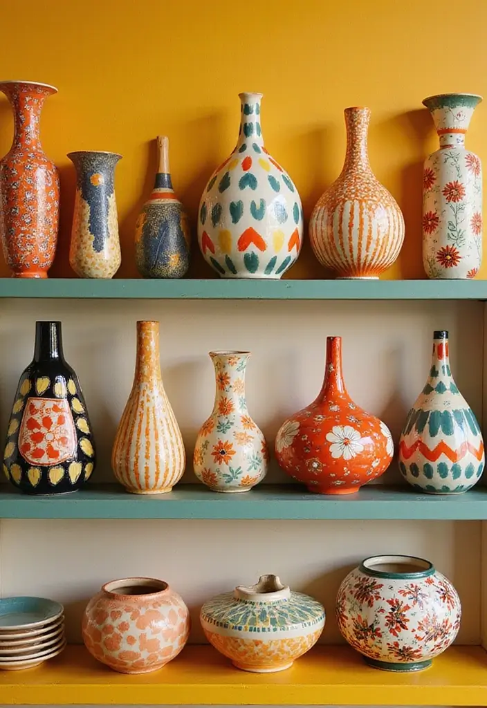 28 Vintage Ceramic Vase Decor Inspirations That Inspire Collectors - 14. Retro Ceramic Vases with Bold Patterns