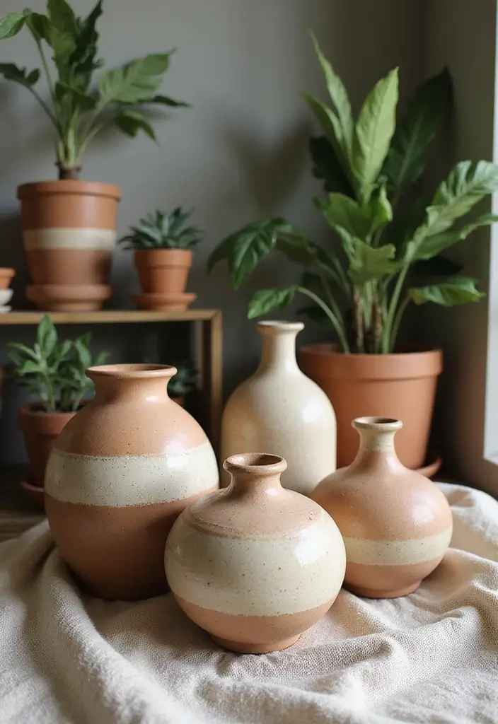 28 Vintage Ceramic Vase Decor Inspirations That Inspire Collectors - 7. Earthy Neutrals with a Touch of Boho