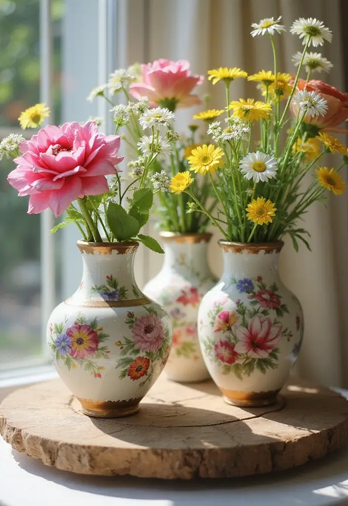 28 Vintage Ceramic Vase Decor Inspirations That Inspire Collectors - 9. Vintage Floral Vases with Hand-Painted Designs
