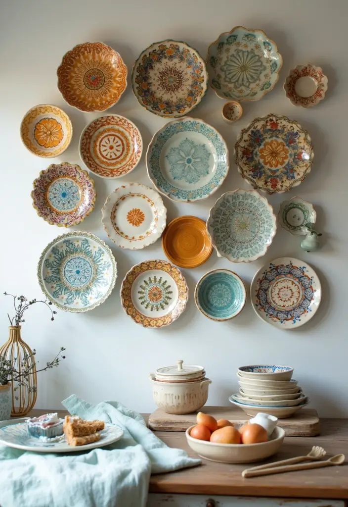 28 Vintage Kitchen Decor Ideas Featuring Ceramic Collectibles 1 28 Vintage Kitchen Decor Ideas Featuring Ceramic Collectibles - 1. Colorful Ceramic Plates Display