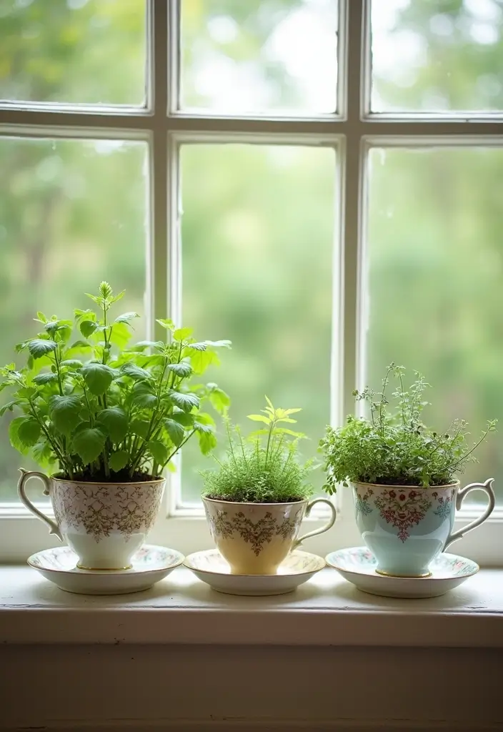 28 Vintage Kitchen Decor Ideas Featuring Ceramic Collectibles 8 28 Vintage Kitchen Decor Ideas Featuring Ceramic Collectibles - 2. Vintage Teacup Planters