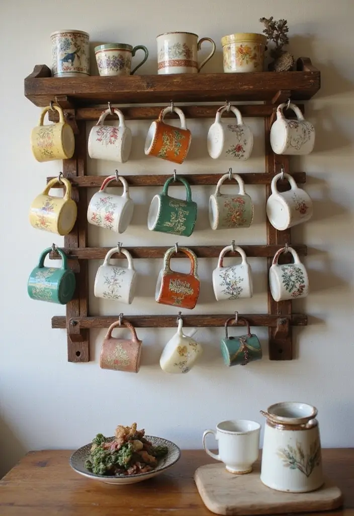 28 Vintage Kitchen Decor Ideas Featuring Ceramic Collectibles 92 28 Vintage Kitchen Decor Ideas Featuring Ceramic Collectibles - 28. Vintage Mug Rack