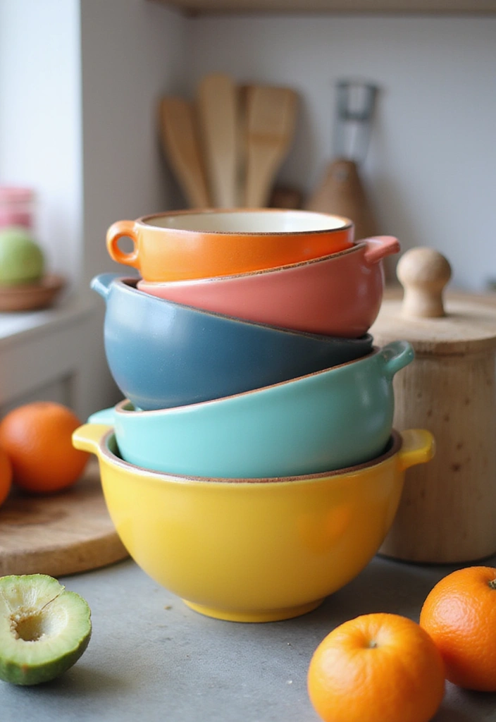 28 Vintage Kitchen Decor Ideas Featuring Ceramic Collectibles 18 28 Vintage Kitchen Decor Ideas Featuring Ceramic Collectibles - 6. Colorful Mixing Bowls