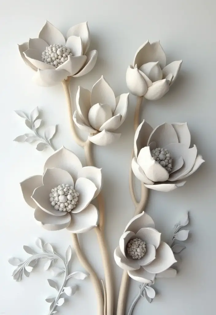 29 Ceramic Flowers Wall Decor Ideas To Brighten Your Home 4 29 Ceramic Flowers Wall Decor Ideas To Brighten Your Home - 2. Monochrome Magic