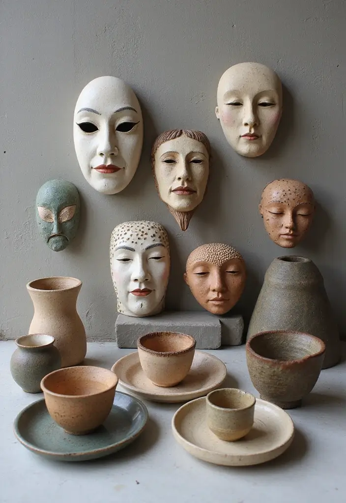 29 Ceramic Mask Decor Ideas That Double As Art Pieces 34 29 Ceramic Mask Decor Ideas That Double As Art Pieces - 18. Pairing with Other Ceramics