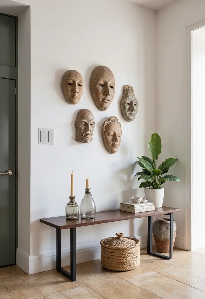 29 Ceramic Mask Decor Ideas That Double As Art Pieces 2 29 Ceramic Mask Decor Ideas That Double As Art Pieces - 2. Entryway Welcome with Masks