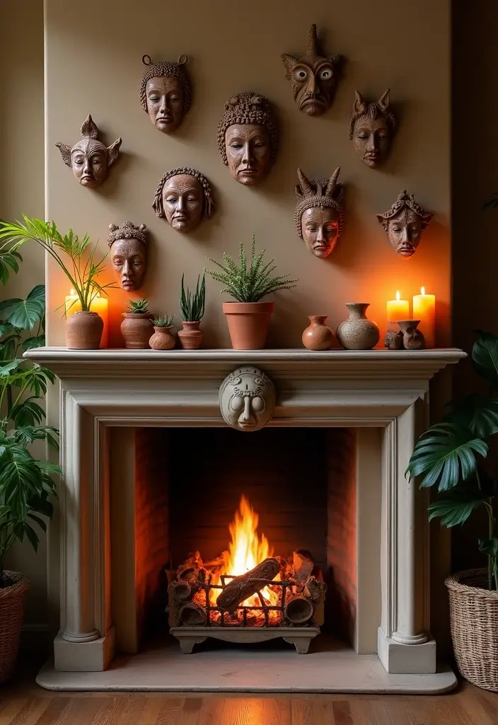 29 Ceramic Mask Decor Ideas That Double As Art Pieces 5 29 Ceramic Mask Decor Ideas That Double As Art Pieces - 3. Accent Pieces Above the Fireplace