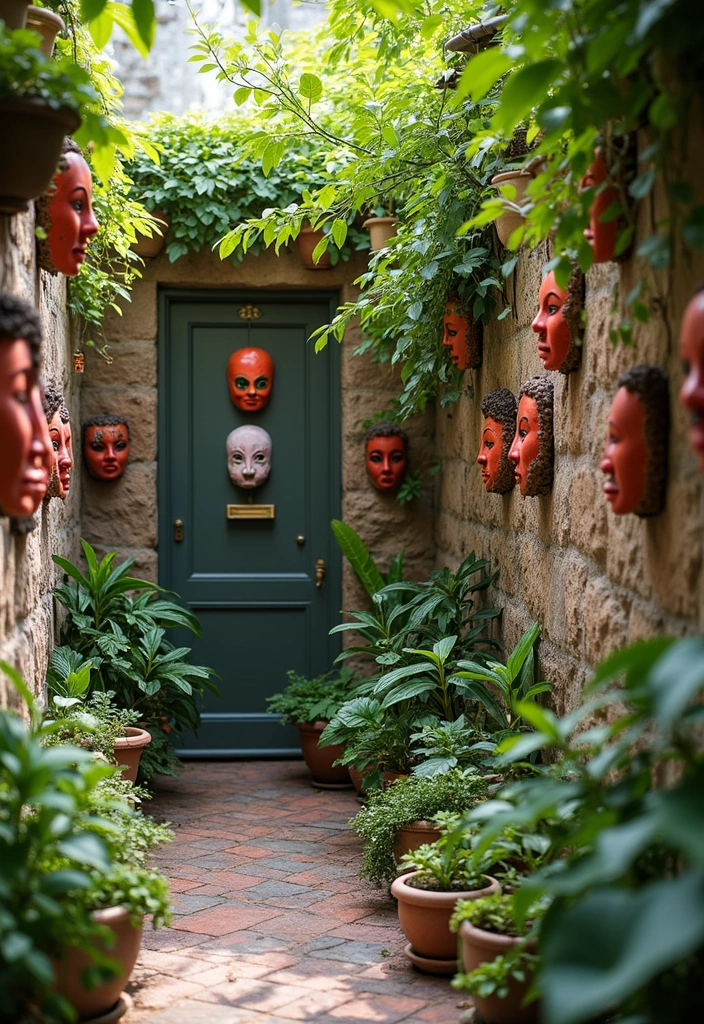 29 Ceramic Mask Decor Ideas That Double As Art Pieces 11 29 Ceramic Mask Decor Ideas That Double As Art Pieces - 9. Outdoor Spaces with Ceramic Masks