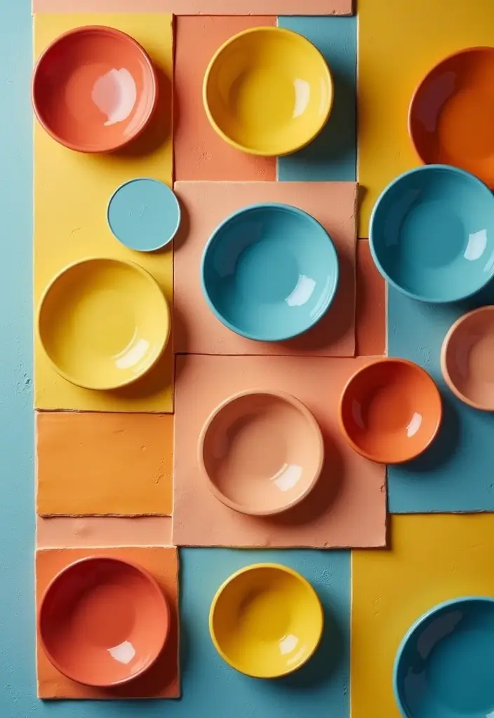 29 Ceramic Plate Decor Inspirations To Personalize Your Walls - 17. Layered Color Blocks