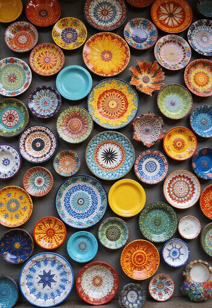 29 Ceramic Plate Decor Inspirations To Personalize Your Walls - 23. Colorful Plate Clusters