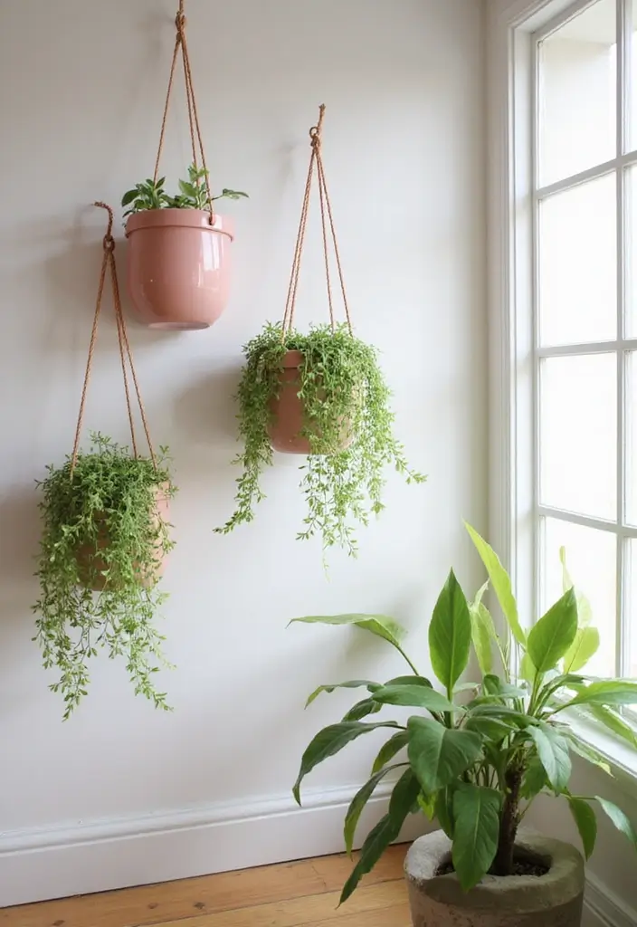 29 Pink Ceramic Decor Ideas That Feel Soft And Elegant - 20. Pink Ceramic Hanging Planters