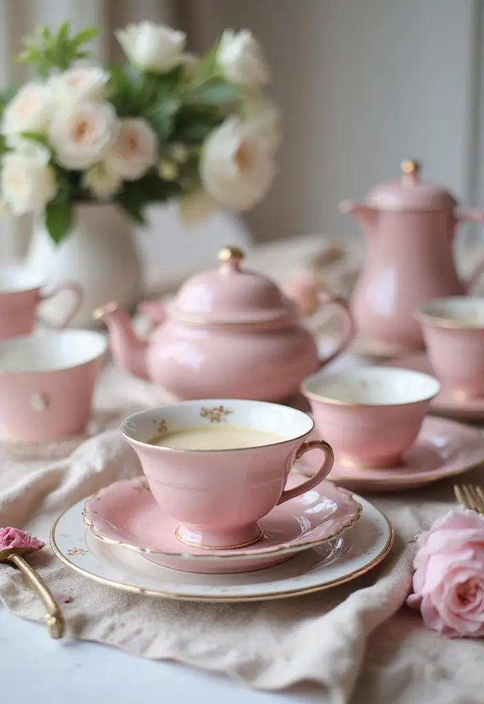 29 Pink Ceramic Decor Ideas That Feel Soft And Elegant - 28. Pink Ceramic Tea Sets