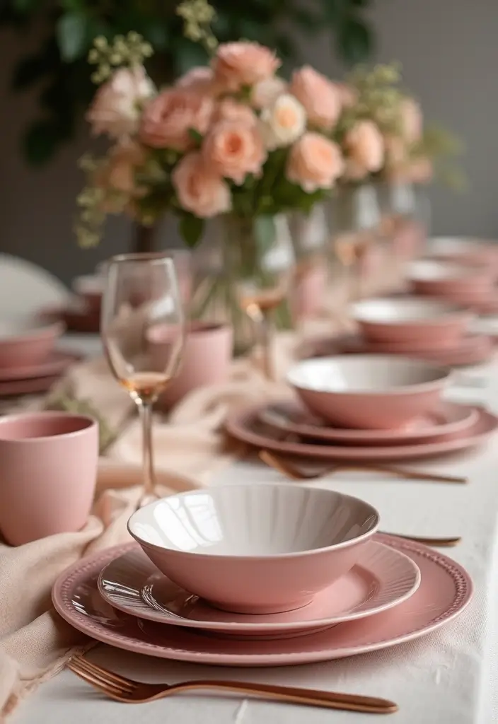 29 Pink Ceramic Decor Ideas That Feel Soft And Elegant - 5. Pink Ceramic Tableware for Dinner Parties