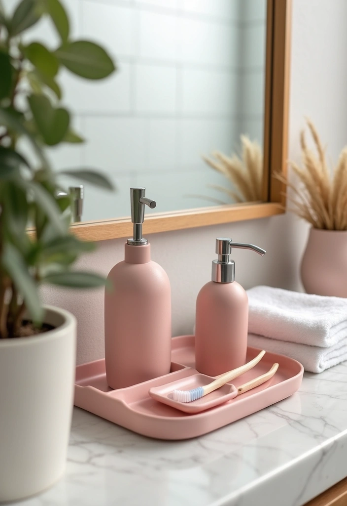 29 Pink Ceramic Decor Ideas That Feel Soft And Elegant - 7. Chic Pink Bathroom Accessories