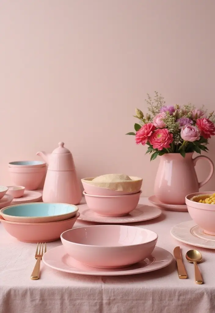 29 Pink Ceramic Decor Ideas That Feel Soft And Elegant - 9. Elegant Pink Serving Ware