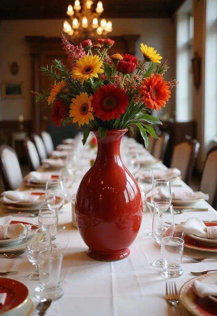 29 Red Ceramic Vase Decor Ideas That Make Bold Statements 1 29 Red Ceramic Vase Decor Ideas That Make Bold Statements - 1. Bold Centerpiece on a Dining Table