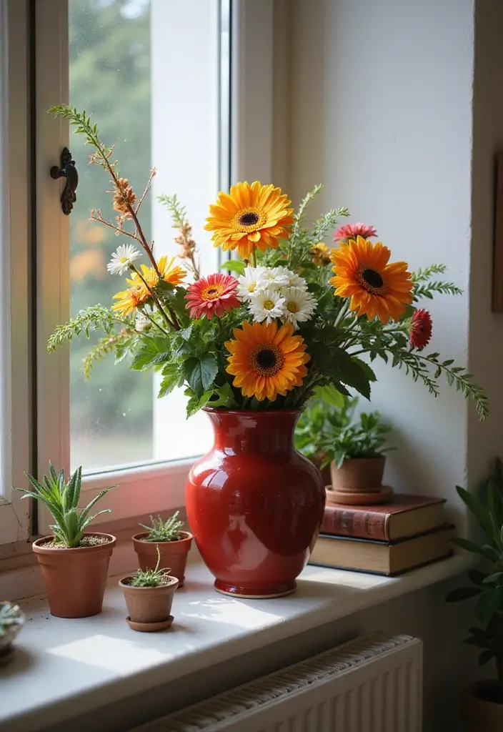 29 Red Ceramic Vase Decor Ideas That Make Bold Statements 11 29 Red Ceramic Vase Decor Ideas That Make Bold Statements - 11. Stunning Window Sill Decor