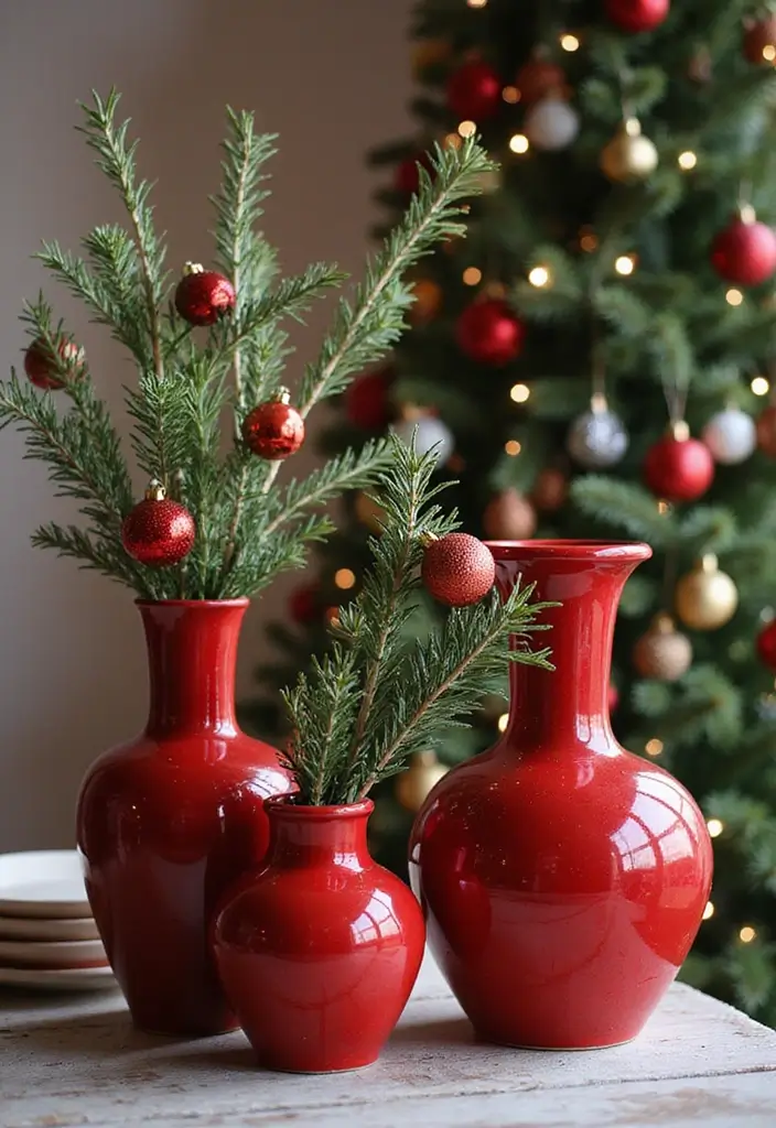 29 Red Ceramic Vase Decor Ideas That Make Bold Statements 22 29 Red Ceramic Vase Decor Ideas That Make Bold Statements - 16. Festive Holiday Decor